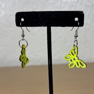 Neon Green Butterfly Dangle Earrings